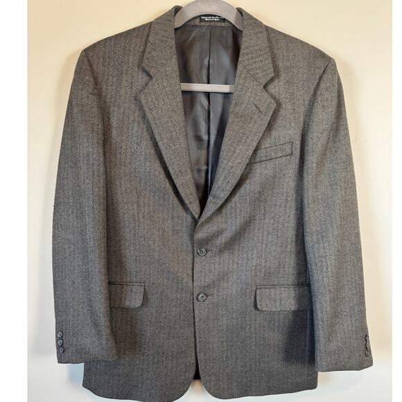 VTG 90s Zylos Gold George Machado 46L Wool Herringbone Tweed Sport Coat Blazer - Picture 2 of 10